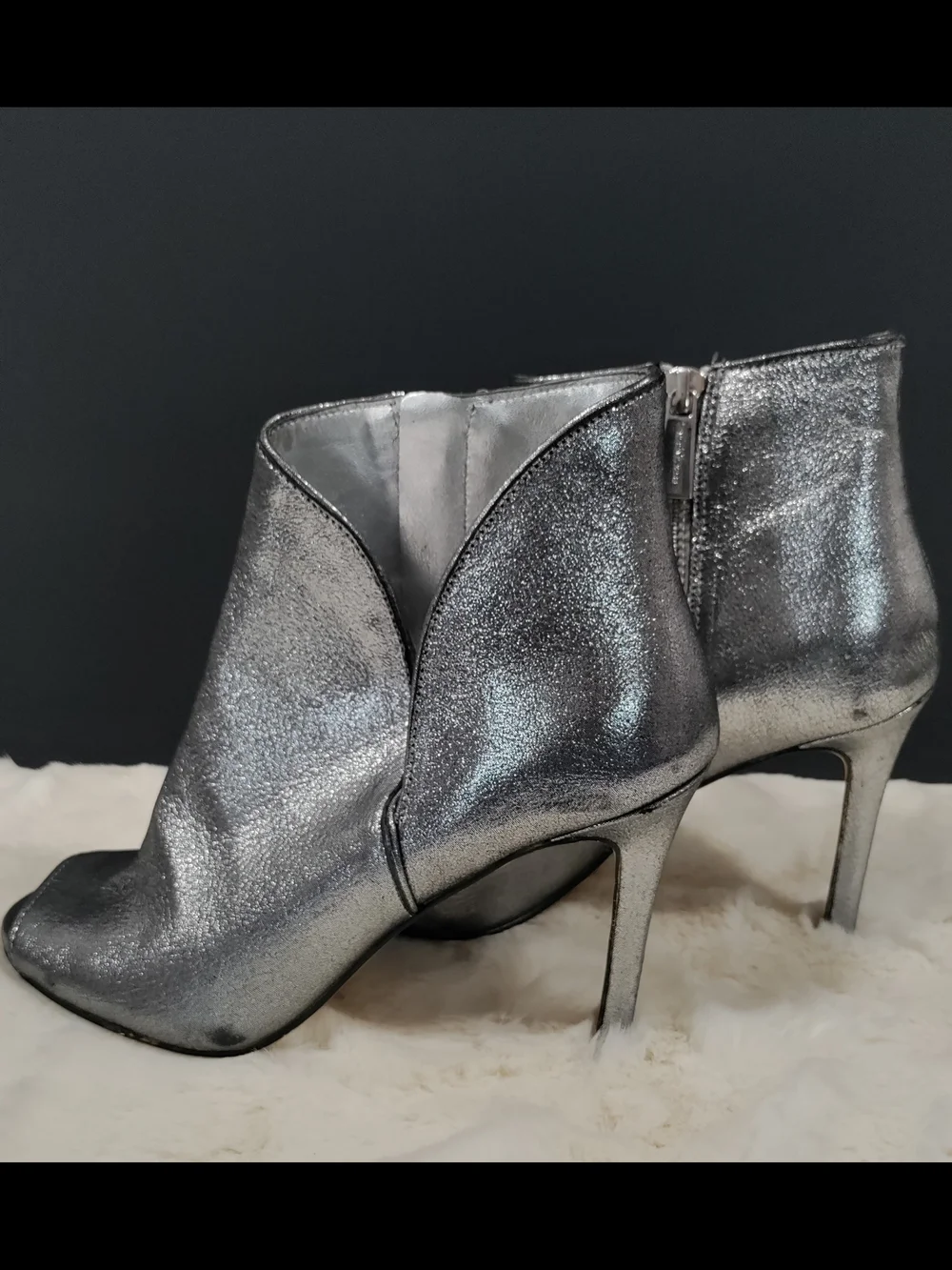 Michael Kors Metallic Genuine Leather Peep-Toe Booties-Size 6